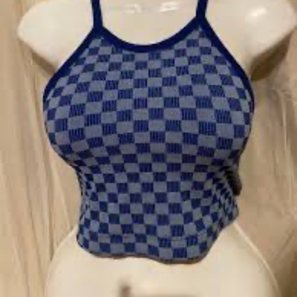 H&M Blue Checkered Halter Top